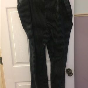 Black dress pants with white pin stripe.